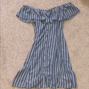 AE Off the Shoulder White and Blue Dress